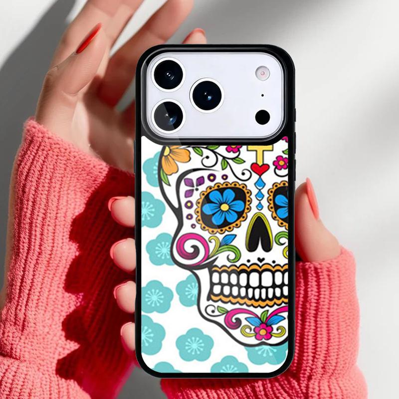 Mexican Skull Flower Phone Case for iPhone 17 Air 16e 15 14 13 Pro Max Back Cover for 12 11 Pro Coque