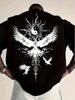 Men'S Casual Pattern Shirt, Breathable Polyester Fiber, Crew Neck, Short Sleeve, Summer Wear Artistic And Crow Print, Black, Loose Fit, Lightweight