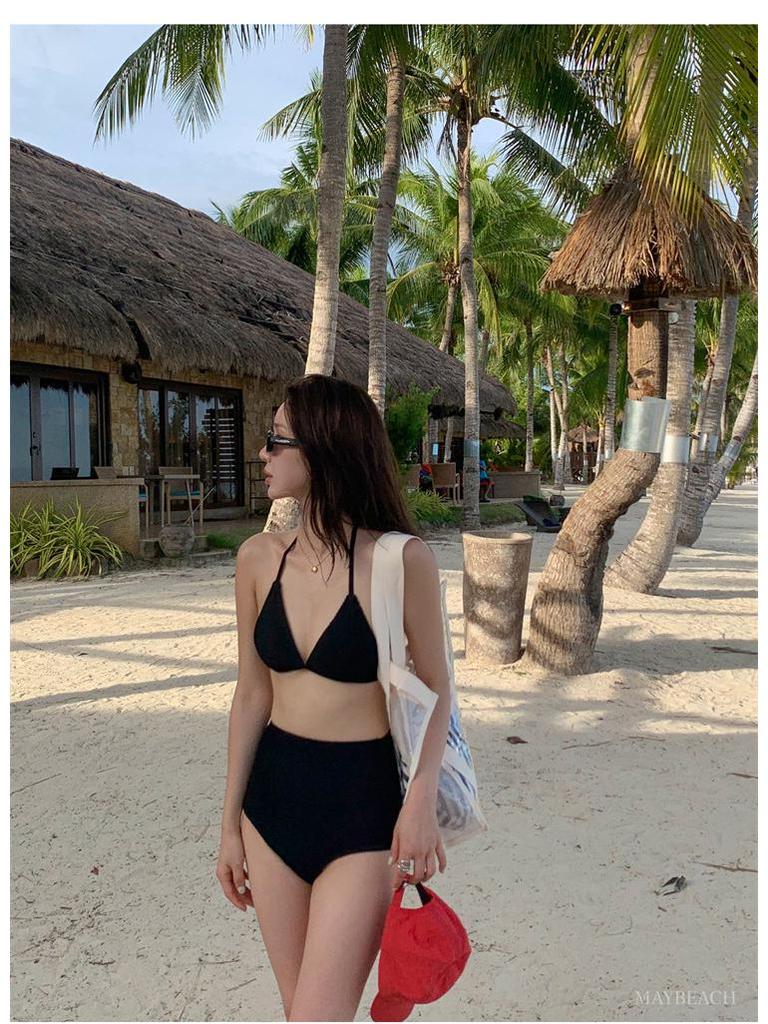 Women's Sexy Halter Tie Solid Color High Waist Bikini Swimsuit