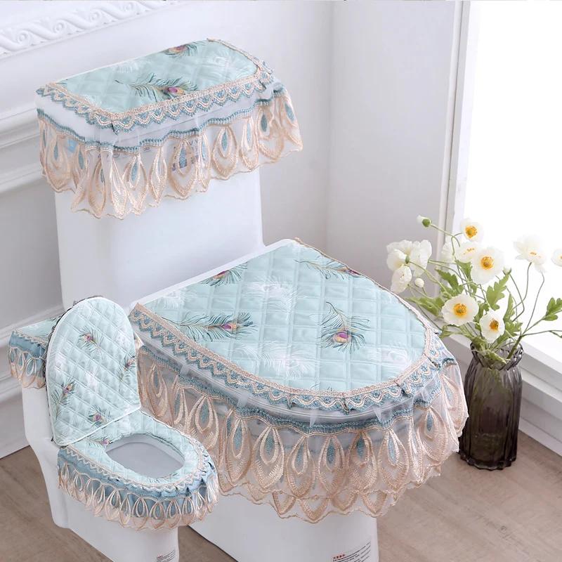 Toilets Cushion 3 Piece Set Lace Detachable Toilet Cover Cloth Dust Cover Toilets Seat Cushion Home Decoration Toilet Cover
