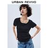 UR 2025 Spring Women's Ruffle Edge Slim Short Sleeve T-shirt
