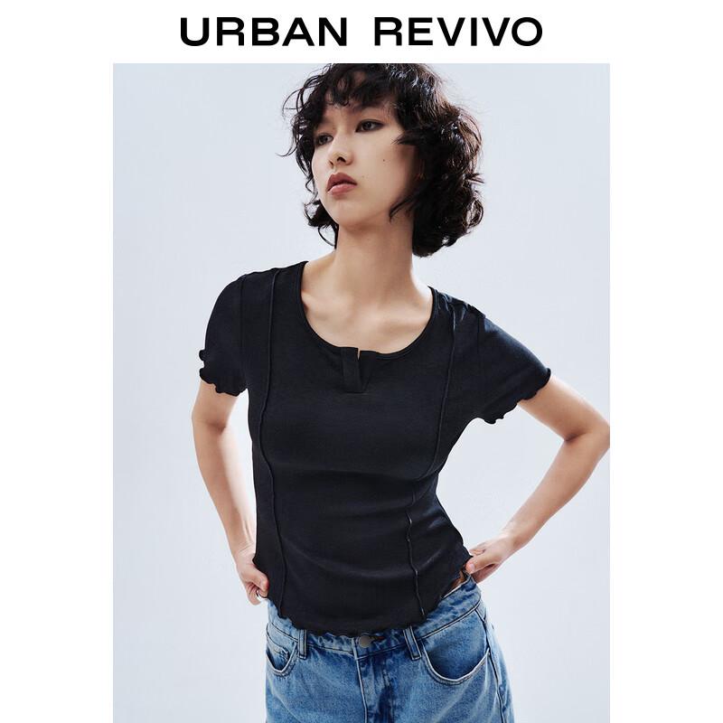 UR 2025 Spring Women s Ruffle Edge Slim Short Sleeve T-shirt S