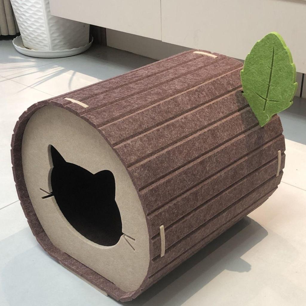 Wear-Resistant Foldable Stump Cat Bed & Claw Tunnel - Non-Stick Hair, Multifunctional Semi-Enclosed Hiding Spot