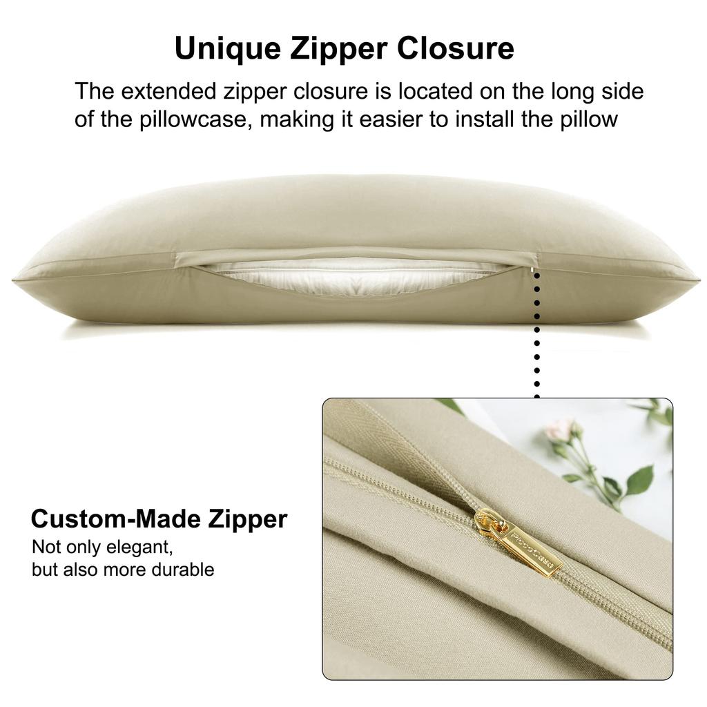 PiccoCasa Body Pillow Long with 1 50x160cm Cover, Microfiber, Plain, Nordic, Life-size, Pillowcase, Zipper, Piece, Khaki,