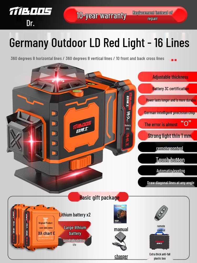 Nível Laser Infravermelho Automático de Alta Precisão de 12 Linhas para Uso Interno/Externo