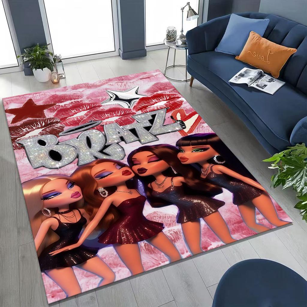 Fashion Girls Bratz Doll Cartoon Art Rug for Bedroom Living Room Sofa Home Doormat Decor,Large Kids Play Non-slip Floor Mat Gift