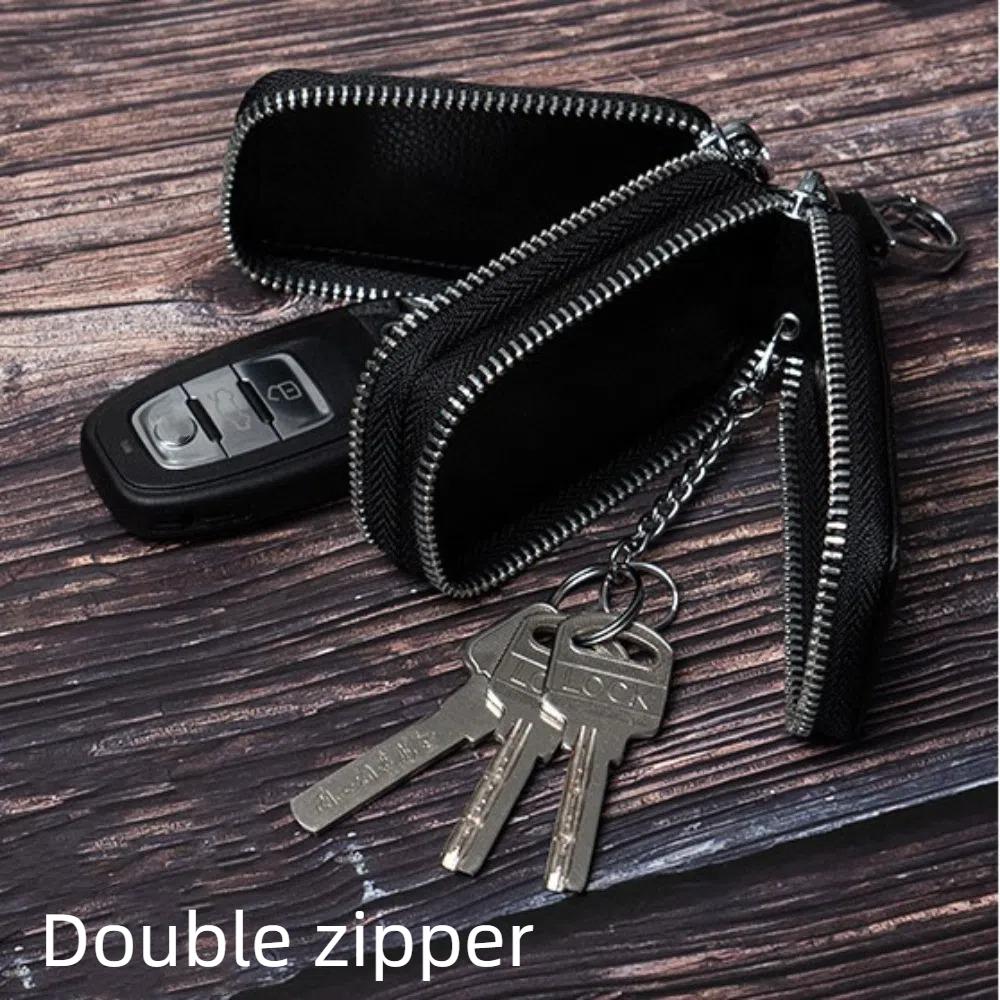 Double-layer Car Key Bag Genuine Leather Keys Wallet Practical Key Case Keychain holder Home