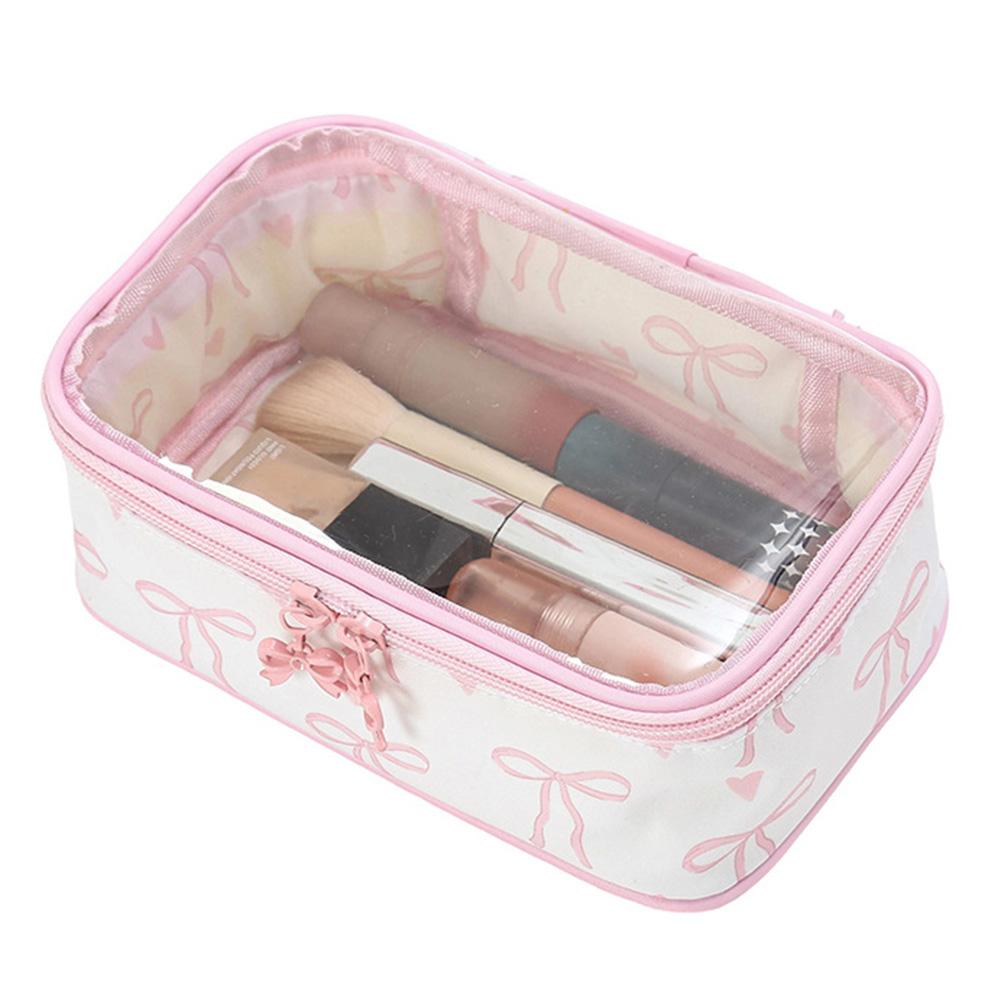 PVC Bowknot Makeup Bag Large Capacity Cute Toiletry Handbag Transparent Travel Wash Bag Bathroom Shower Travel Bag