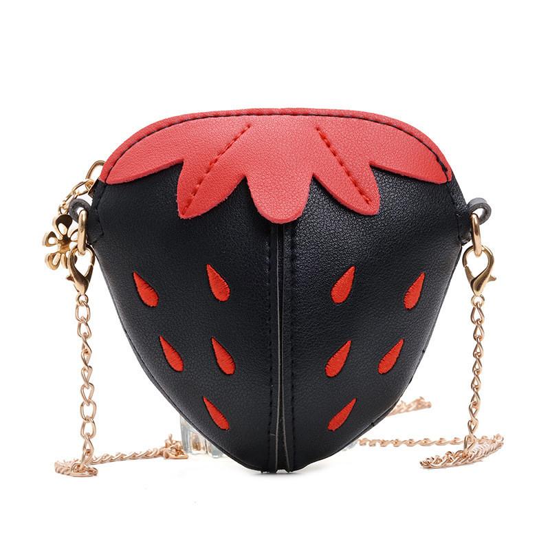 Strawberry Chain Shoulder Bag Childrens Fruit Bag Zipper Design Material Pu