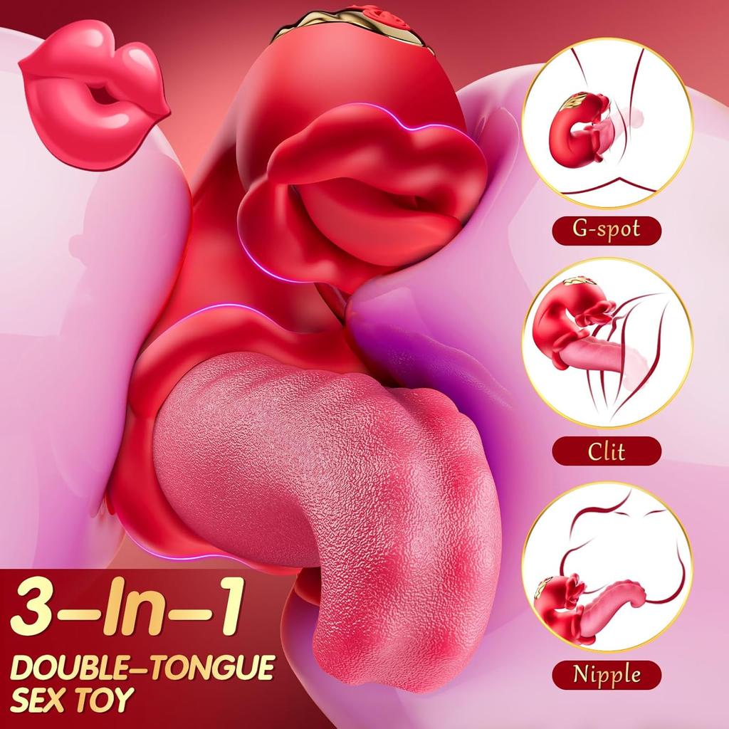New 4 in 1 Women Tongue Swing Thrusting Dildo Vibrator Clitoris Nipple G-spot Pussy Stimulator Vagina Anal Masturbator Sex Toys for Couples Waterproof