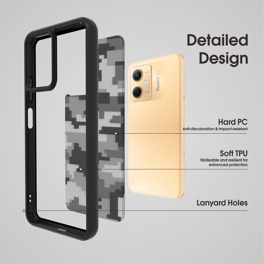 (Comes with wrist strap)ibmrs for Xiaomi Note12/12R Pro/POCO X5 5G case,camouflage lear transparent phone protection
