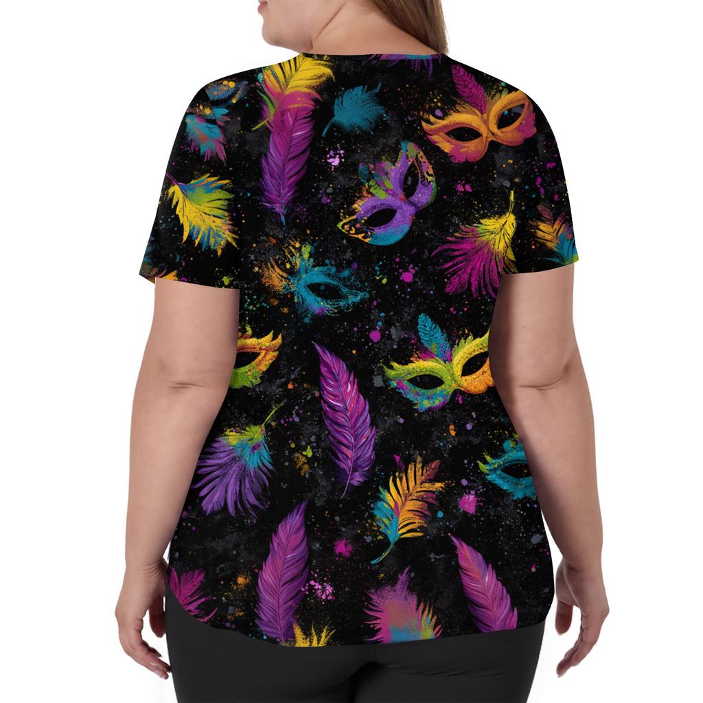 Dammode V-ringad Kortärmad Overall Med Fickor Tryckta Toppar Kläder