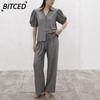 Women's Fashion Casual Summer Spring POLO Neck Short Sleeve Pants Suits