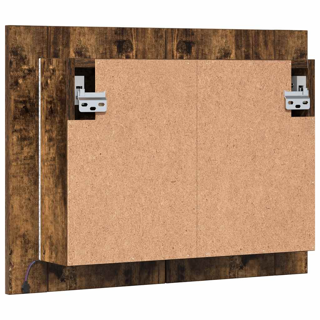LED Mirror Cabinet Smoked Oak Finish 60 X 12 X 45 Cm Engineered Wood