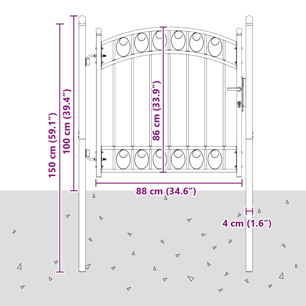 Garden Gate EMMEN with Arched Top Steel 100 x 86 cm Black