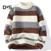 Fall Winter Men Sweater Half-high Collar Thickened Knitted Warm Loose Colorblock Loose Long Sleeves Pullover Daily Wear Sport Sweater