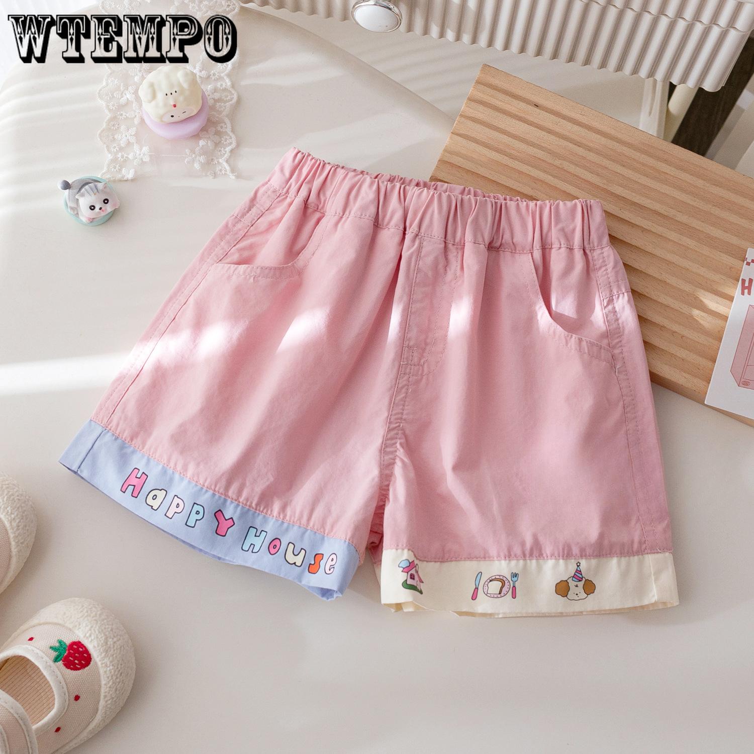 

Летние шорты для девочек, цветные блоки, дышащие брюки прямого кроя, универсальные брюки для малышек для ношения на улице 140 розовый