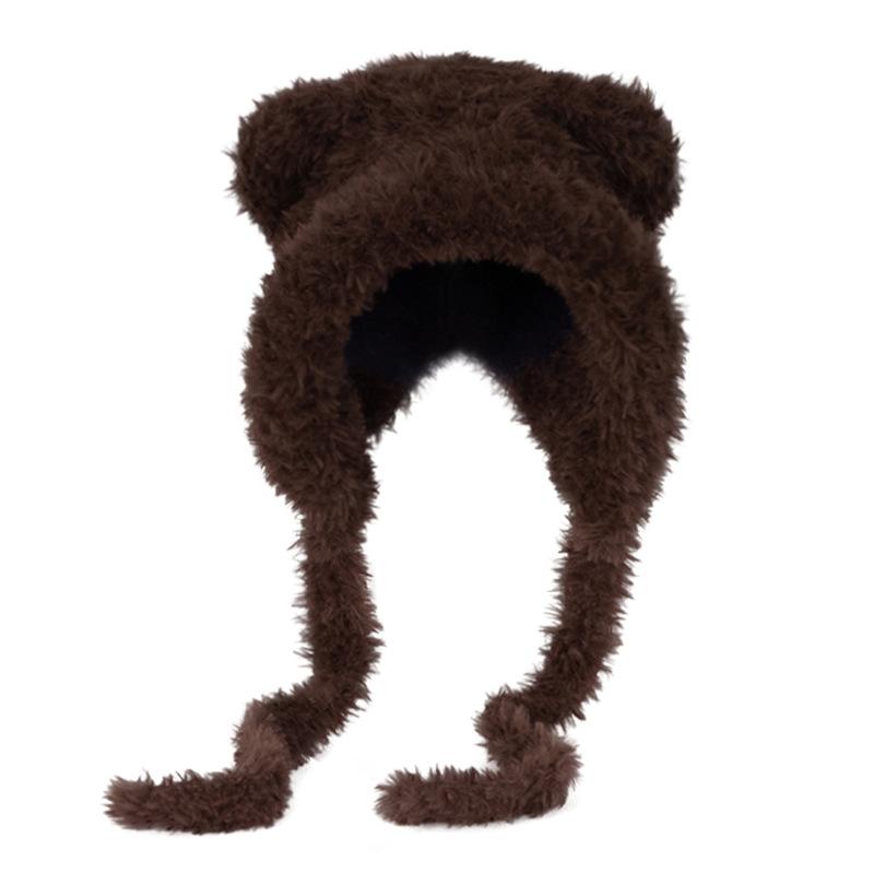 Bear Warm Plush Hat Female Winter Snow Cold Wool Hat Thickened Warm Face Small Ear Protection