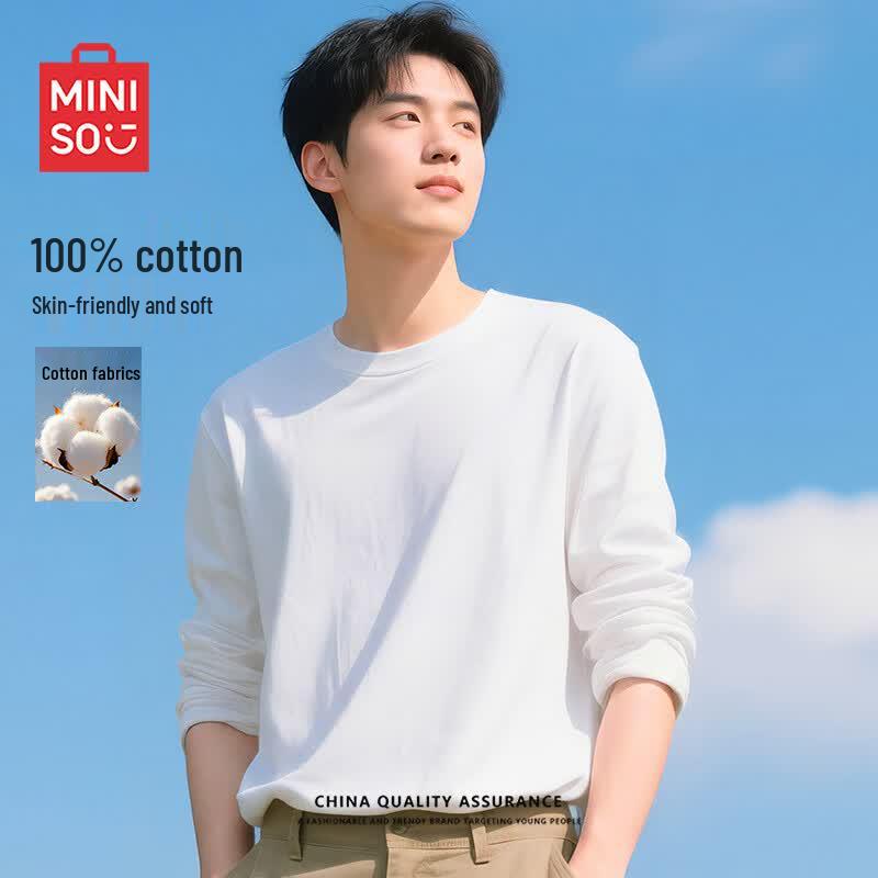 MINISO Men's Pure Cotton Long-Sleeve Round Neck T-Shirt