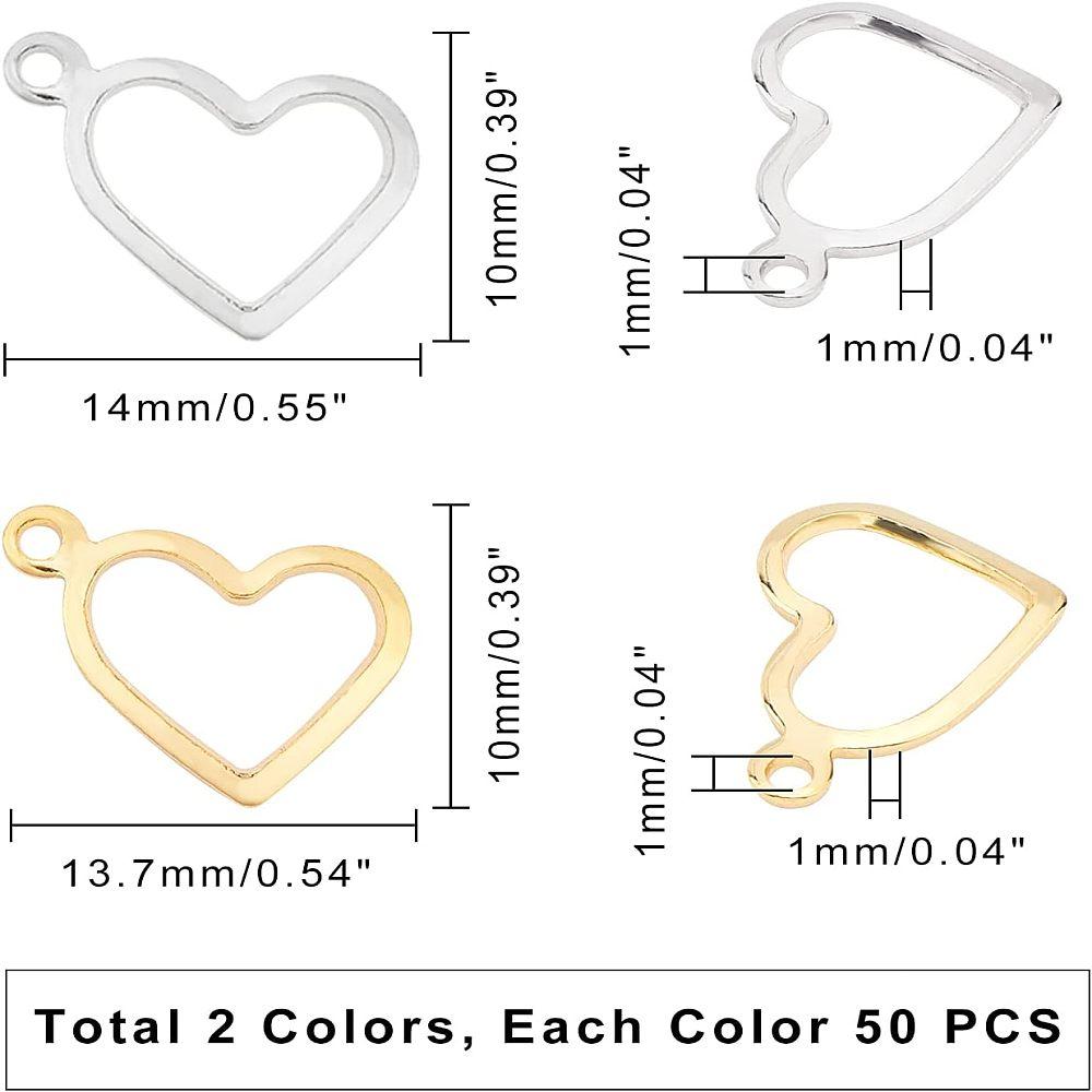 304 Stainless Steel Charms Heart Golden & Stainless Steel Color 10x13.7~14x0.8~1mm Hole: 1mm 100pcs/box