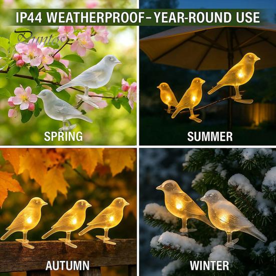 Solar String Lights for Yard Bird Lights, Outdoor Waterproof Garden Light, Warm Patio Glow LED Light Balcony Lawn Decor