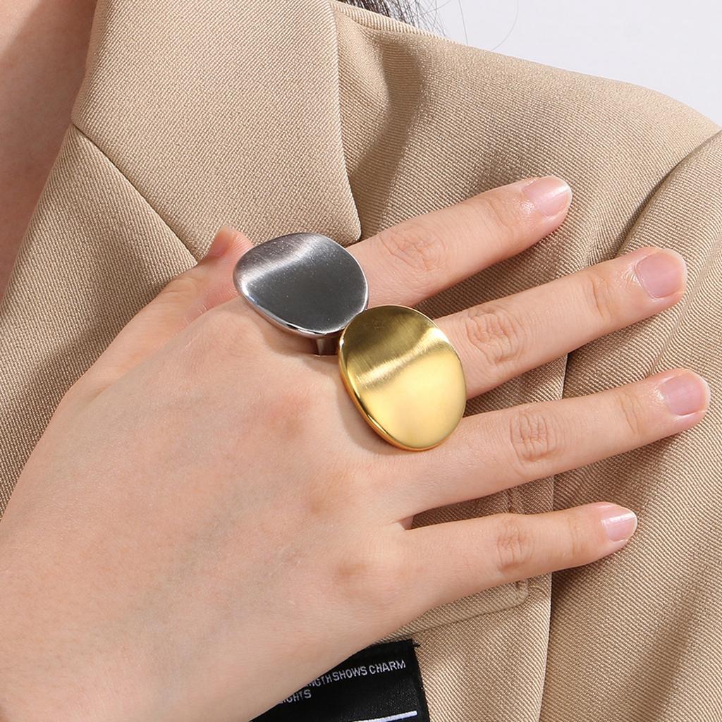 Golden Stainless Steel Oval Charm Ring For Women Polished Hip Hop Chunky Finger Ring Aniolls Trendy Party Jewelry Girl Gift