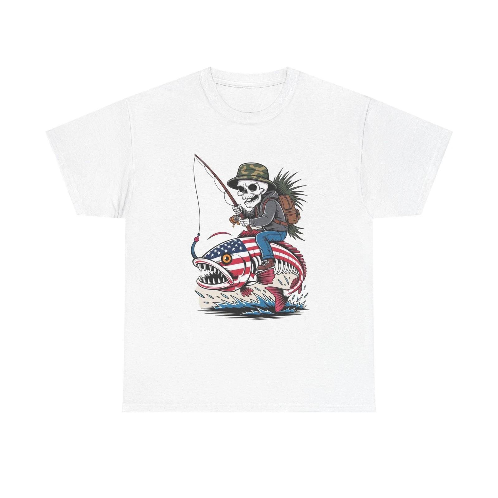 American Flag Fishing Unisex Heavy Cotton Tee S
