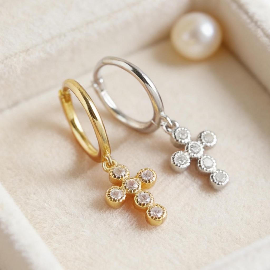 S925 Sterling Silver Zirconia Cross Earrings - Elegant, Simple, and Versatile European & American Design
