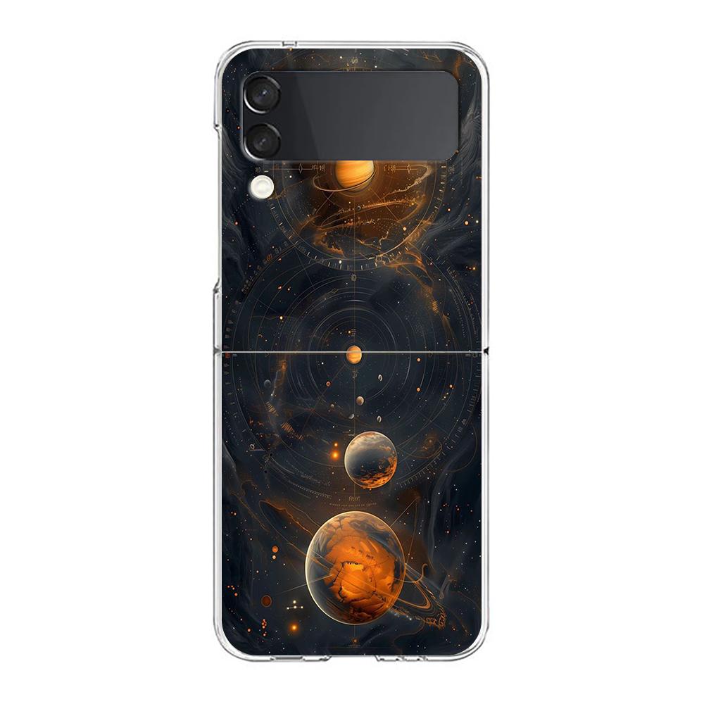 Phone Case For Samsung Galaxy Z Flip 3 4 5 Hard Folding Clear PC Bumper Planet and starry sky art For Samsung Z Flip 6 Cover