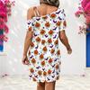 Women Plus Size One Shoulder Short Sleeve Loose White Halloween Printed Dress