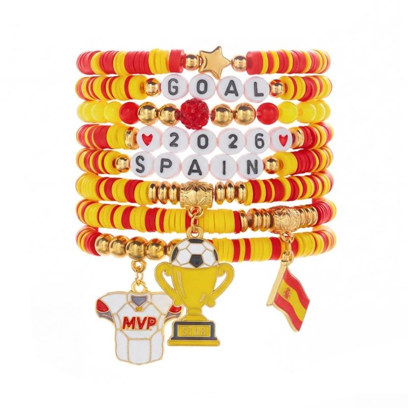 Soccer Themed Bracelets With Football Charm For Women And Men Elastic Adjustable Wristbands For Fan