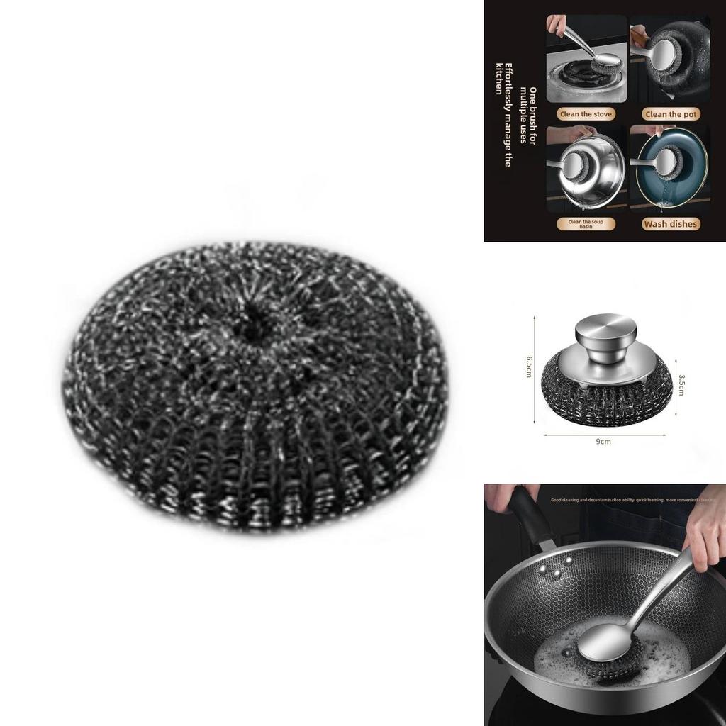 Stainless Steel Wire Scrubber With Handle For Kitchenware And Metal Dishes Deep Cleaning