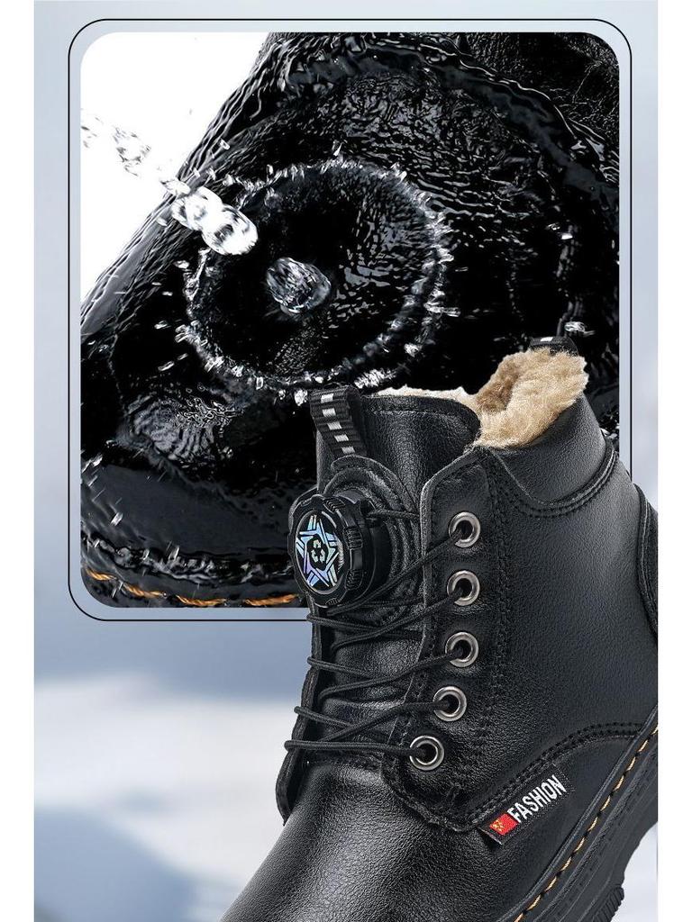 Boys' 2025 Winter Leather Boots - Plush, Non-Slip, Soft-Sole, Mid & Big Kids