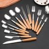 Japanese Stainless Steel Tableware Set, Wood Handle Set, Knife, Fork, Spoon, Fruit Fork, Chopsticks, Unibody Kitchen Set