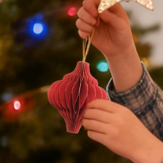 Christmas Paper Honeycomb Ornaments for Tree 3D Paper Honeycomb Lantern with Glitter Edge for Vintage Neutral Christmas Party Home Decor