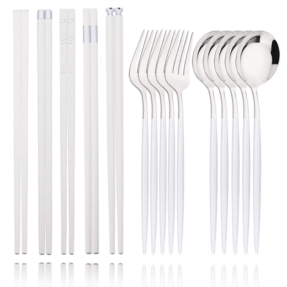 Black Gold Korean Tableware Set 15-20Pcs Luxury Cutlery Set Stainless Steel Dinnerware Knife Fork Spoon Chopsticks Cutlery Set