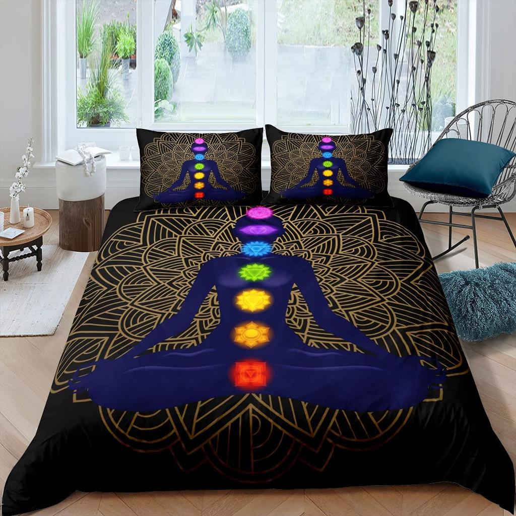 Bohemian King Queen Duvet Cover Yoga Comforter Cover Chakra Meditation Hamsa Eye Bedding Set Exotic Boho Polyester Quilt Cover