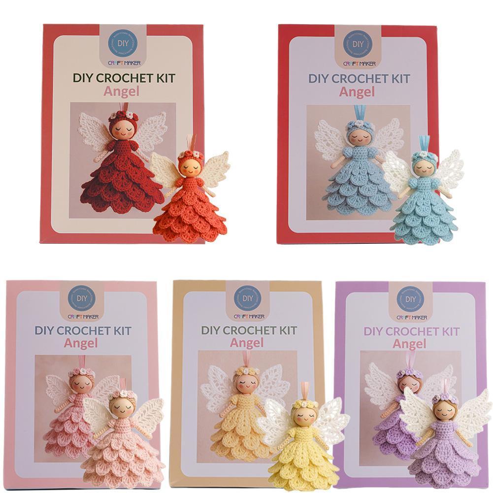 DIY Crochet Christmas Angels Xmas Tree Decorations, Unique Christmas Angels Gift Crochet Craft Kit with Yarn for Beginners