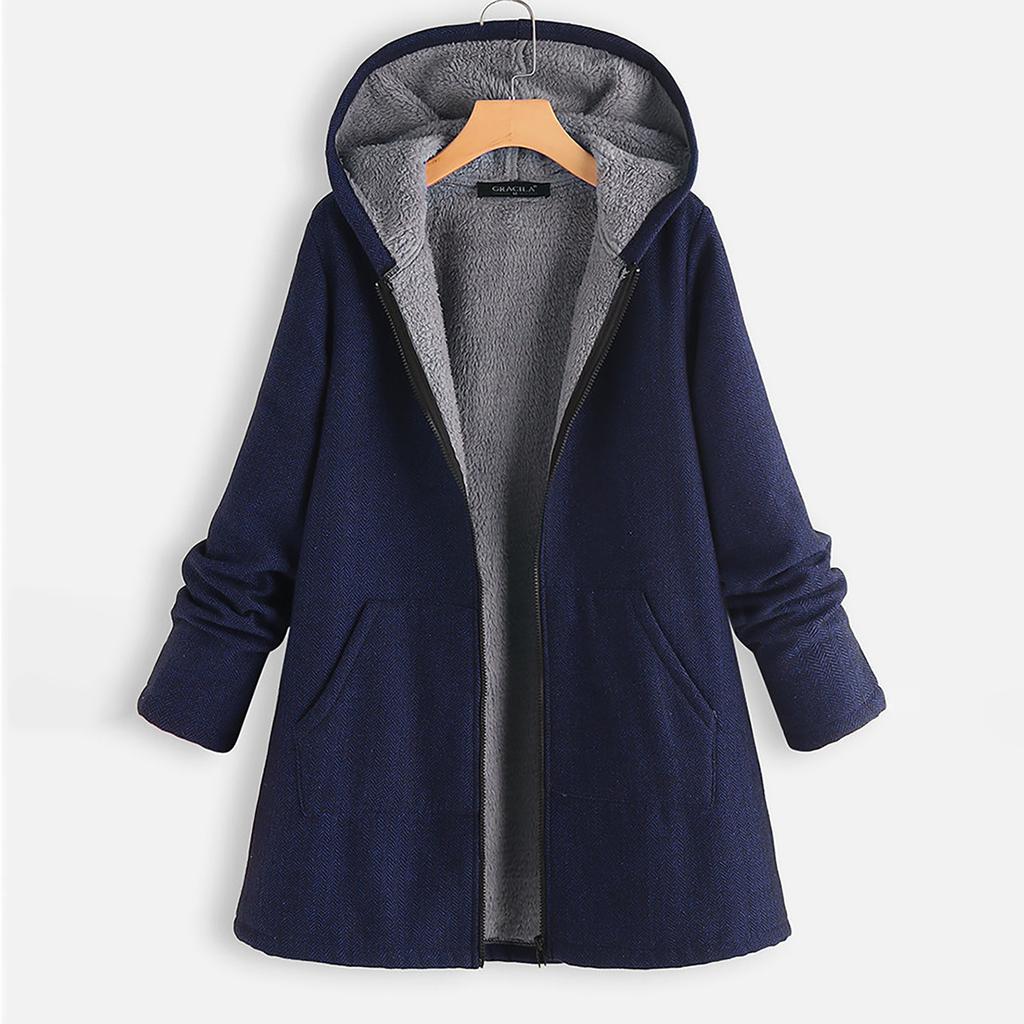 Women's Fashion Autumn/Winter Hooded Reversible Fleece Sweatshirt Jacket