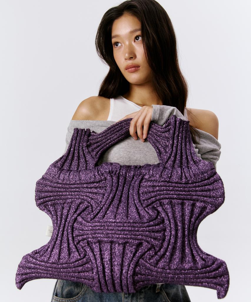 Pleatsmama Big Bow Bag Glitter Deep Purple