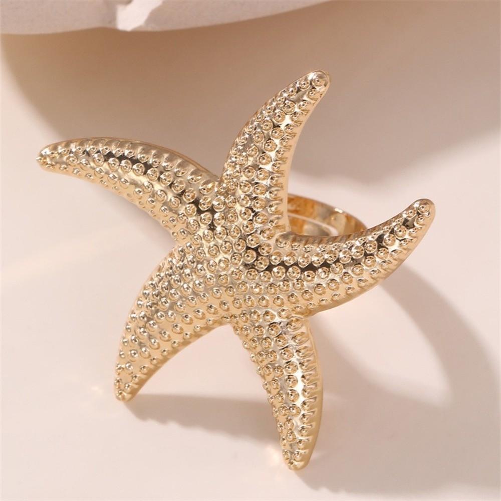 Exaggerated Starfish Ring Flower Shape Flower Ring Romantic Pearl Ring Perfect Gift