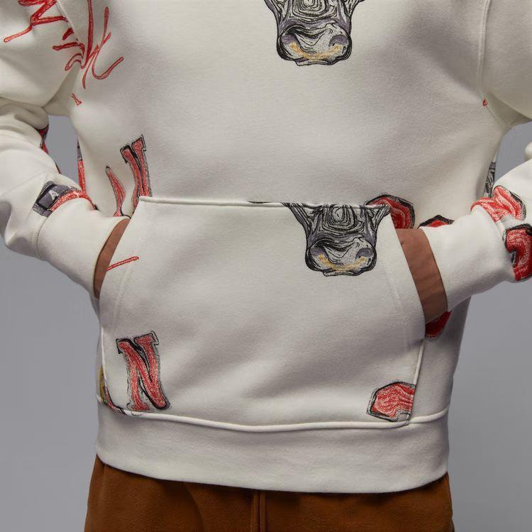 Jordan Brooklyn Full Print Hooded Fleece-Lined Casual Long Sleeve Sweatshirt Men Tops Sail-White FN4546-133
