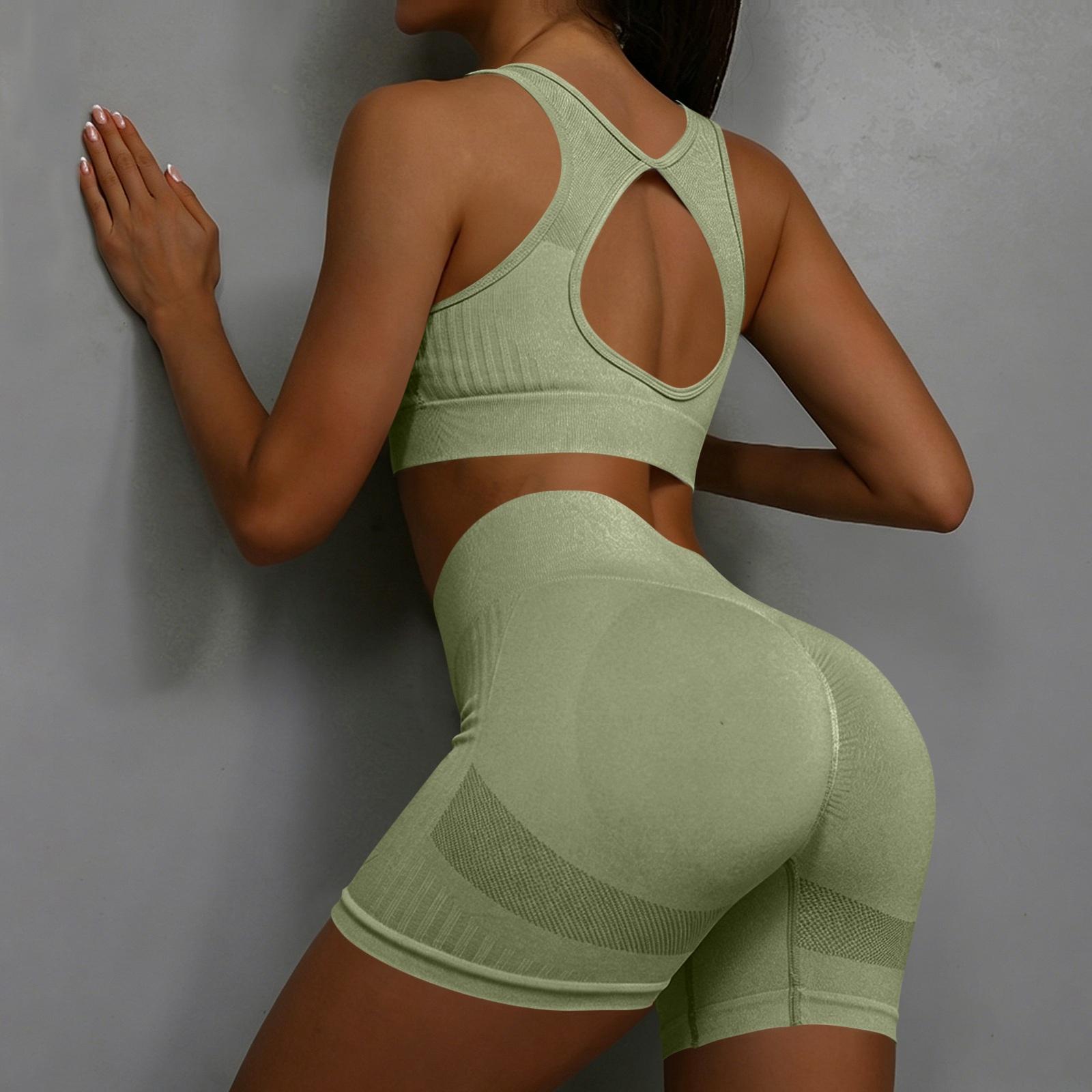 

Women s Fashion U-neck Sleeveless Vest Top High Waist Abdominal Compression Fitness Tight Fitting Running Sports Shorts Yoga Two-piece Set L армия зеленый