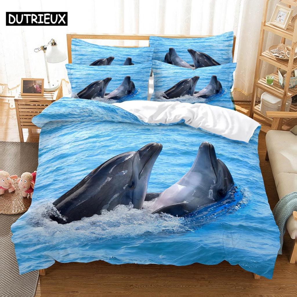 Comforter 3D Digital Printing Fashion Design Dolphins Bedding Set Queen Size