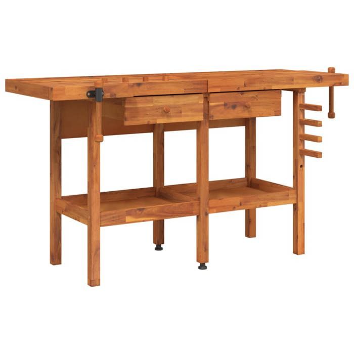 VidaXL Workbench with Drawers and Vices 162x62x83 Cm Solid Acacia Wood 153323