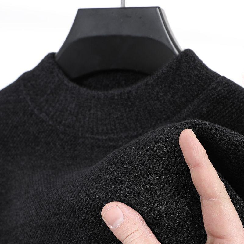 Men's Thick Velvet Chenille Sweater - Solid Color, Half-High Collar, Winter Base Layer