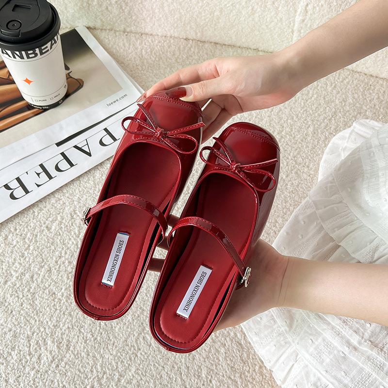 Bow inner height increase bag head fashionable retro gentle comfortable soft bottom evening half slippers women