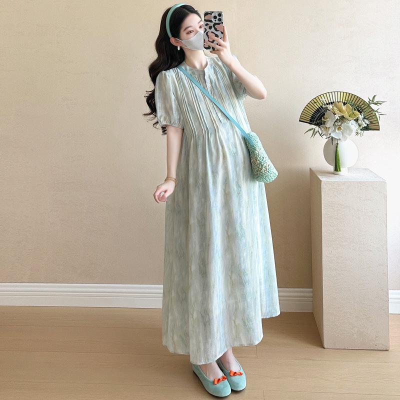 2026 Summer Maternity Dress: Fresh Mint Mambo Green Jade Tie-Dye XL