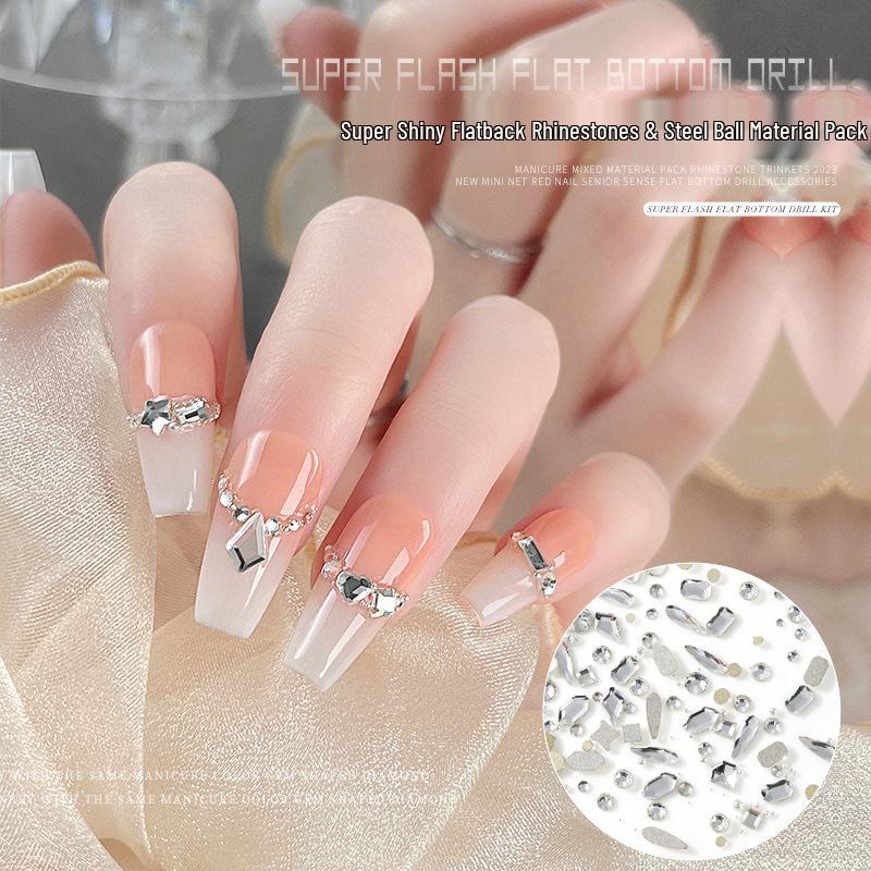 

Nail Art Mixed Material Kit: Rhinestones, Ornaments, Mini Irregular Drills, Flat Bottom Drills, Steel Beads Accessories