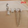3pcs Set Charm Gold Color Stainless Steel Four-leaf Crystal Stud Earrings for Women Temperament Piercing Chain Jewelry Set Gift